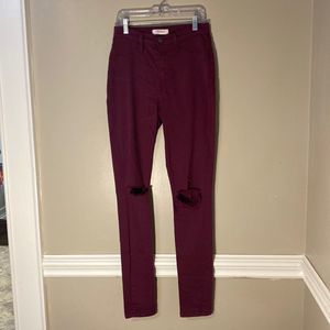 Vibrant MIU Skinny Distressed Pants - Size 9 (W28) Burgundy Maroon High Waist